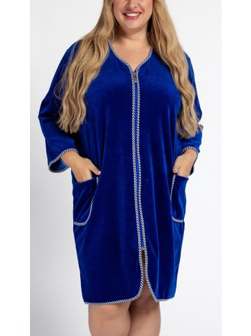 Aquarti Aquarti Damen Velours Bademantel Morgenmantel Kurz mit Reißverschlus in blau