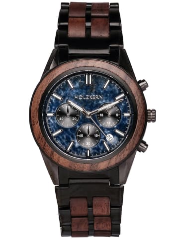 Holzkern Herren-Chronograph Quarz Space Dust Walnuss/Marmor Blau / Anthrazit