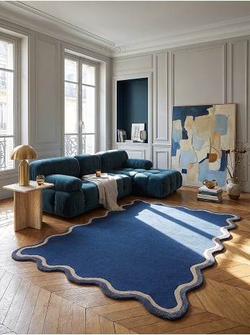 KADIMA DESIGN Teppich Wolle für Fußbodenheizung ALHAM modern Wohnzimmer Diele in Marineblau