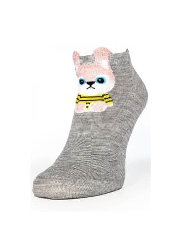 COFI 1453 Kurze Socken für Damen mit Hasenmuster aus Baumwollmischung in Grau