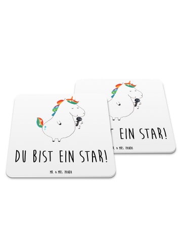 Mr. & Mrs. Panda Gläseruntersetzer Einhorn Sänger mit Spruch in Weiß