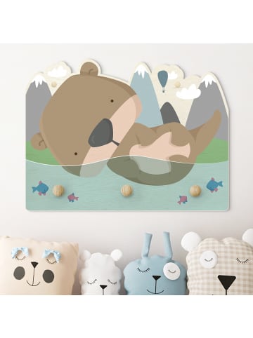 WALLART Kindergarderobe Holz - Schwimmender Baby Otter in Blau