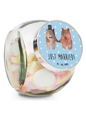 Mr. & Mrs. Panda Vorratsbehälter Bär Heirat mit Spruch in Blau Pastell