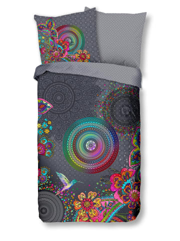 Traumschloss Comfort Flanell Bettwäsche - Finna - bunte Mandalas mit Vogel und Blumen in grau