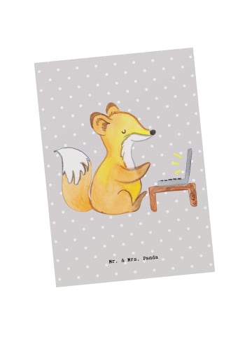 Mr. & Mrs. Panda Postkarte Redakteur Herz ohne Spruch in Grau Pastell