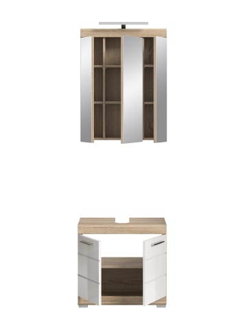 xonox.home Badkombination in Sonoma Eiche hell/weiß hochglanz  - (B) 60 x (H) 191 x (T) 34