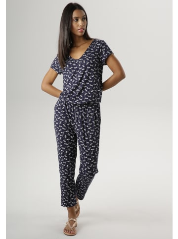 Aniston SELECTED Jumpsuit in dunkelblau-weiß