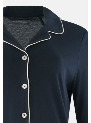 Seidensticker Pyjama lang - geknöpft - Baumwolle Basic in Nachtblau