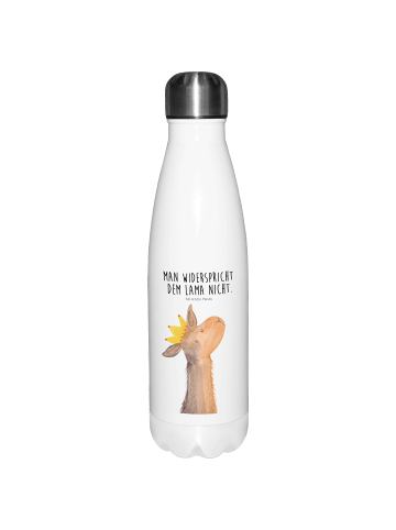 Mr. & Mrs. Panda Wasserflasche Lamakopf König mit Spruch in Weiß