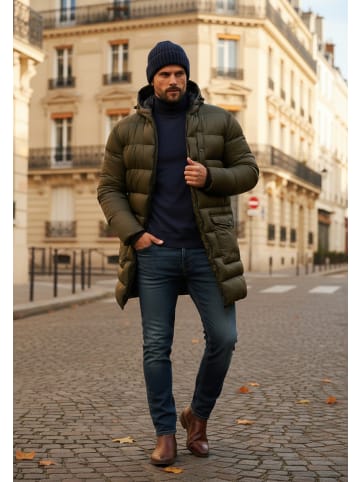 SOULSTAR Parka - mit Kapuze als Winterjacke - Langer Steppmantel in Olive