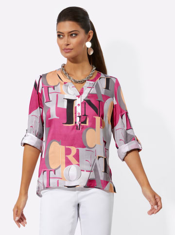 creation L Modal-Bluse in fuchsia-hellgrau-bedruckt