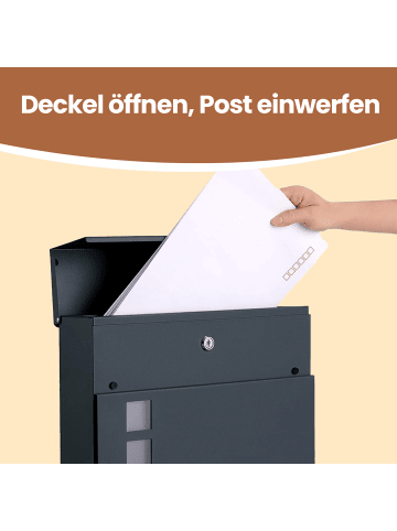 SONGMICS Briefkasten Poster in Anthrazit - (B)37 x (H)37 x (T)10.5 cm