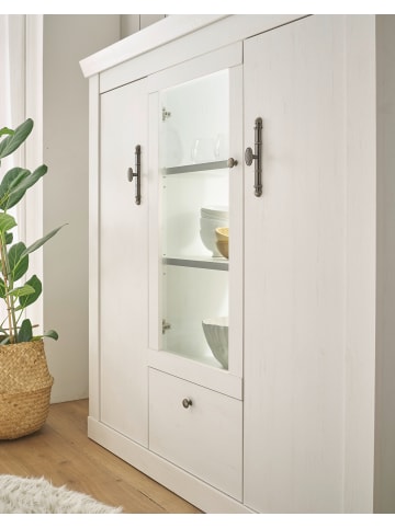 Furn.Design Highboard weiß Pinie Landhaus, Vitrine 140 x 146 cm, Soft-Close-Funktion