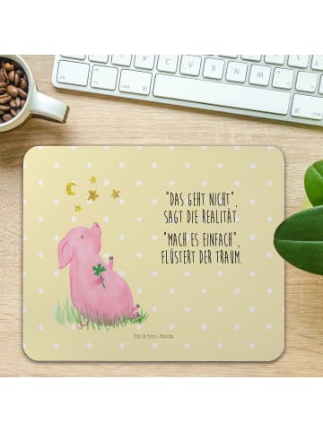 Mr. & Mrs. Panda Mousepad Schwein Glück mit Spruch in Gelb Pastell