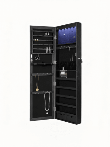SONGMICS Schmuckschrank Berit in Schwarz - (B)37 x (H)120 x (T)10 cm