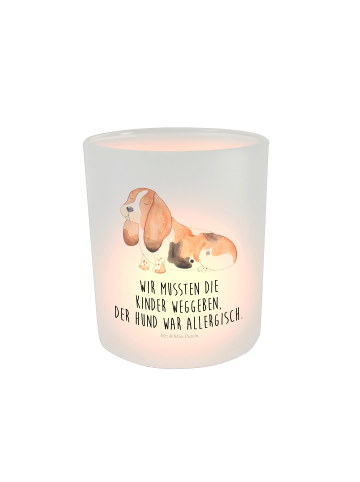 Mr. & Mrs. Panda Windlicht aus Glas Hund Basset Hound mit Spruch in Transparent