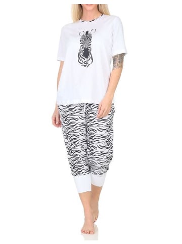 NORMANN Kurzarm Schlafanzug Capri Pyjama Shorty - 84884 in weiß