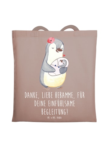 Mr. & Mrs. Panda Strandtasche Liebe Hebamme mit Spruch in Braun Pastell