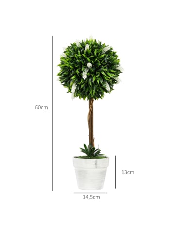 HOMCOM Kunstpflanze in Weiß 14,5L x 14,5B x 60H cm