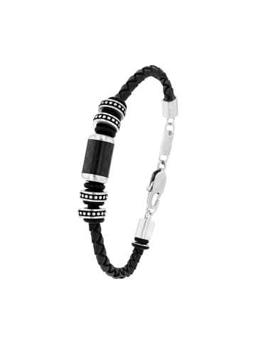 S. Oliver Jewel Armband Edelstahl, Carbon/Leder in Schwarz