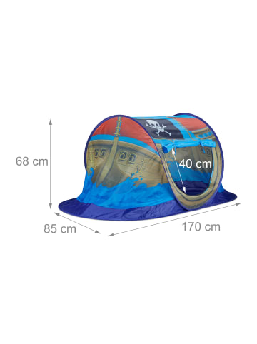 relaxdays Pop-Up Piratenschiff in Blau - (B)170 x (H)68 x (T)85 cm