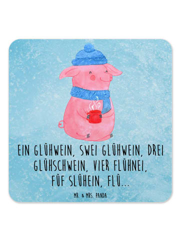 Mr. & Mrs. Panda Tischuntersetzer Schweinchen Glühwein mit Spruch in Eisblau