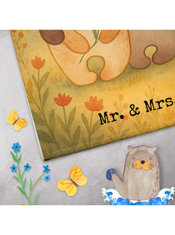 Mr. & Mrs. Panda Baumwollhandtuch Bären Liebe Design mit Spruch in Weiß
