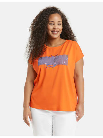 SAMOON T-Shirt Kurzarm Rundhals in Happy Orange gemustert