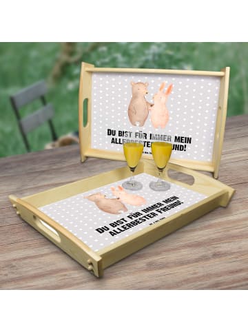 Mr. & Mrs. Panda Tablett Bär und Hase Umarmen mit Spruch in Grau Pastell
