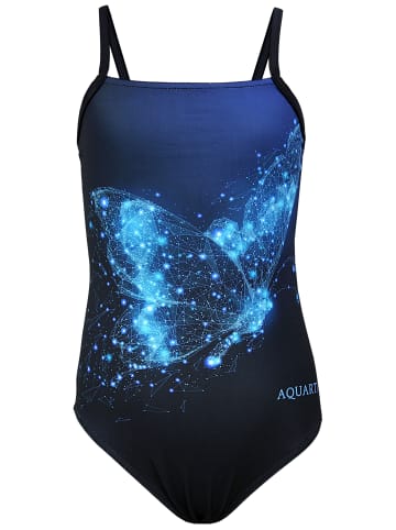 Aquarti Mädchen Badeanzug mit Spaghettiträgern in schwarz/blau