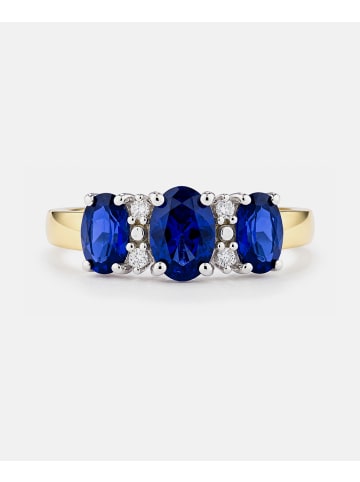 Diamant L'éternel Ring, mit synth. Saphir, 375 Gelbgold
