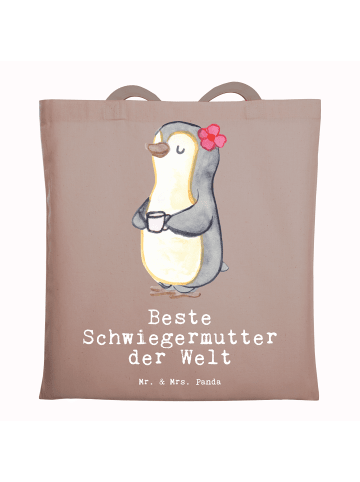 Mr. & Mrs. Panda Tragetasche Pinguin Beste Schwiegermutter der W... in Braun Pastell
