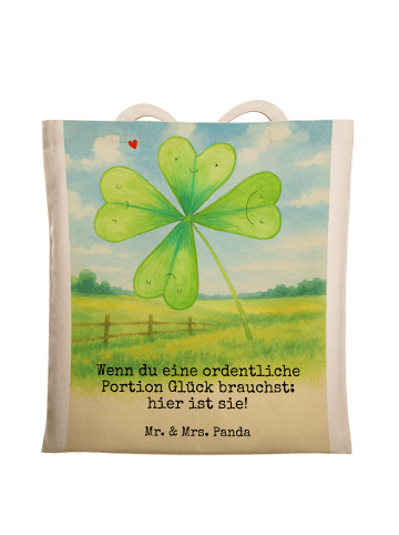 Mr. & Mrs. Panda Tragetasche Blume Kleeblatt Design mit Spruch in Weiß