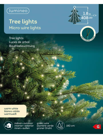 LUMINEO Lichterkette TREE LIGHTS 408 LED 1,8 m, grüner Draht in warm weiß