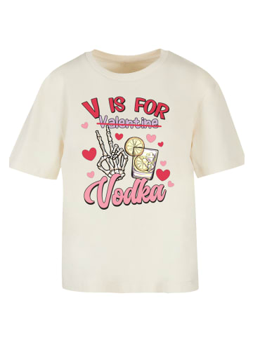F4NT4STIC Ladies Everyday Tee Anti Valentinstag V is for Vodka in Whitesand