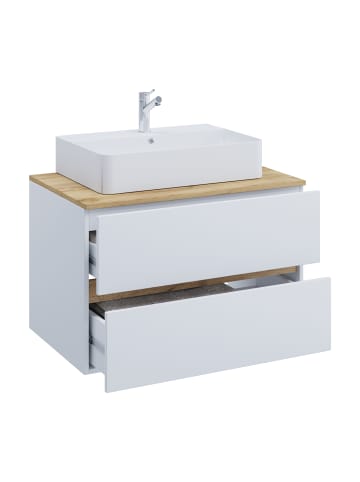 VCM  2 tlg. Badmöbel-Set mit Waschbecken Cosila-A 80 cm in Weiß / Honig-Eiche