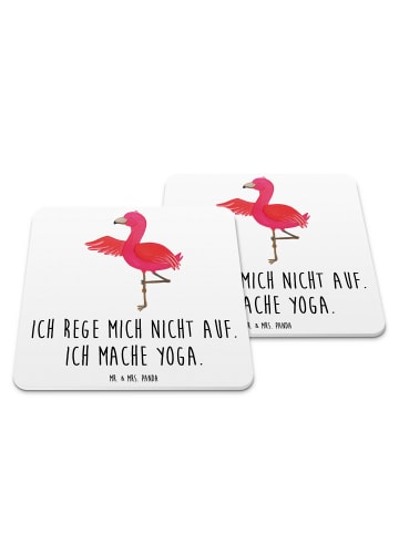 Mr. & Mrs. Panda Untersetzer Flamingo Yoga mit Spruch in Weiß