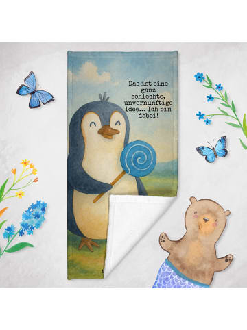 Mr. & Mrs. Panda Strandtuch Pinguin Lolli Design mit Spruch in Eisblau