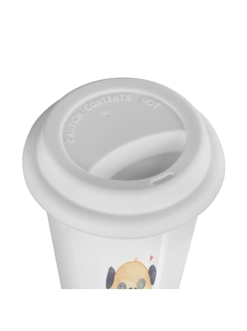 Mr. & Mrs. Panda thermobecher keramik Mops mit Spruch in Weiß