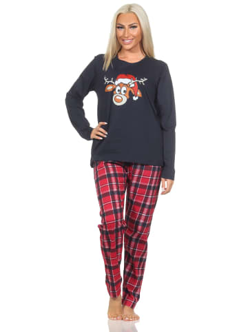 NORMANN Schlafanzug Weihnachten langarm Renntier - 88337 in navy