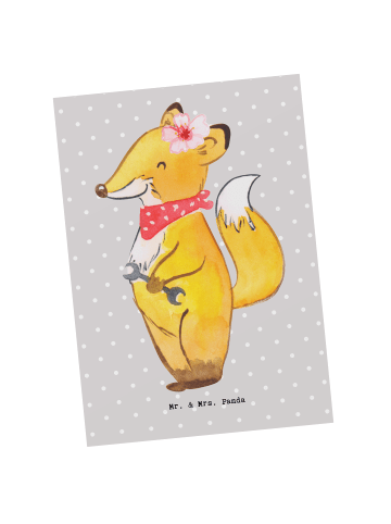 Mr. & Mrs. Panda Postkarte Kfz-Mechatronikerin Herz ohne Spruch in Grau Pastell
