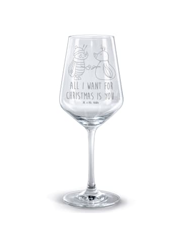 Mr. & Mrs. Panda Glas für Rotwein Nachtfalter Schneemann mit Spruch in Transparent