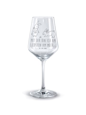 Mr. & Mrs. Panda Rotwein Glas Hasen Muschel mit Spruch in Transparent