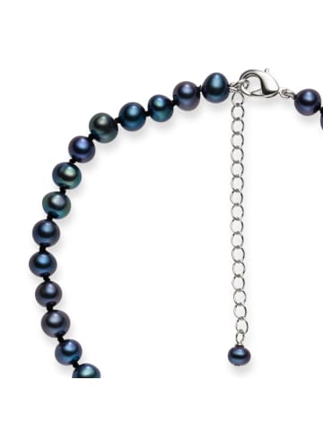 Lulu & Jane Perlen-Kette Messing Süßwasser-Zuchtperle in blau
