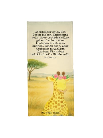 Mr. & Mrs. Panda Badehandtuch Giraffe Blumenkranz Design mit Spruch in Sandig