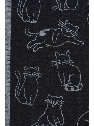 Faera Schal mit Katzenmotiv und Fransen in Schwarz