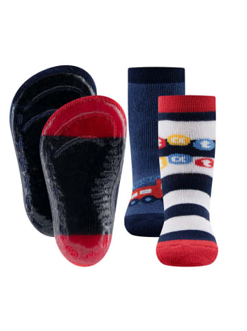 ewers 2er-Set Stoppersocken Feuerwehr/Ringel in navy