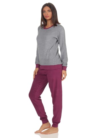 NORMANN langarm Frottee Pyjama Schlafanzug Bündchen und Zierspruch - 49879 in Grau