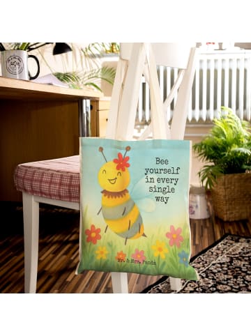 Mr. & Mrs. Panda Tasche Biene Blume Design mit Spruch in Weiß