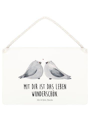 Mr. & Mrs. Panda Deko Schild Turteltauben Liebe mit Spruch in Weiß